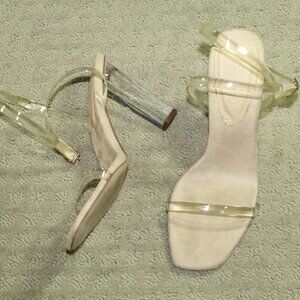 asos Women's 6 Clear Strap Acrylic Heel Square Toe 4" Heels